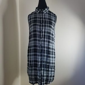 No Boundaries Black Plaid Button Down Shirt Dress